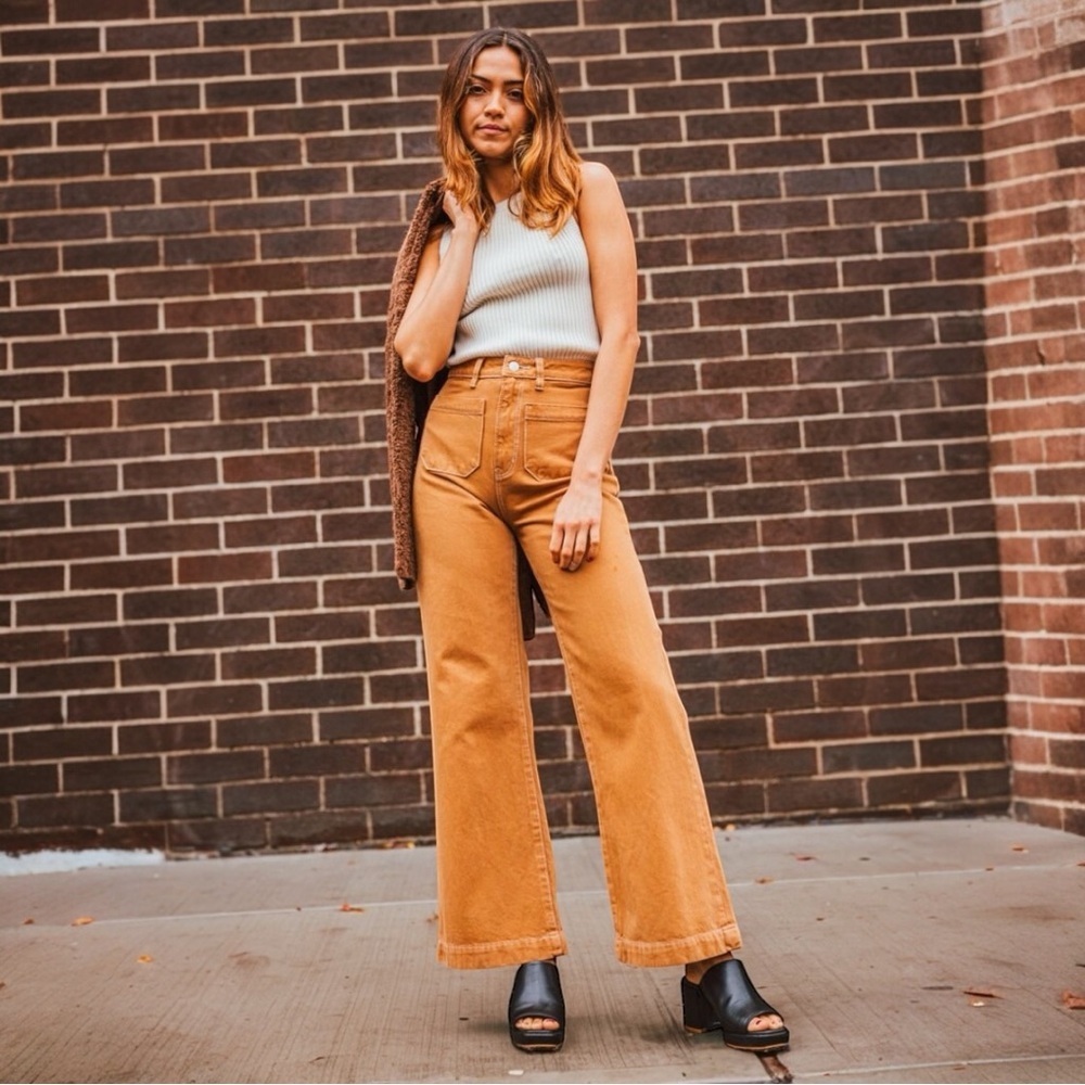 Rollas Women's Sailor Jeans High Rise Wide Leg In Color Tobacco Size 26